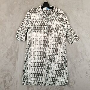 J McLaughlin Dress Women L Geometric Button Shift Stretch Career Office Comfort